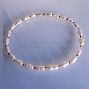 Large Freshwater Baroque Pearls - Choker Necklace 16.5” - Ivory White Peach Hues